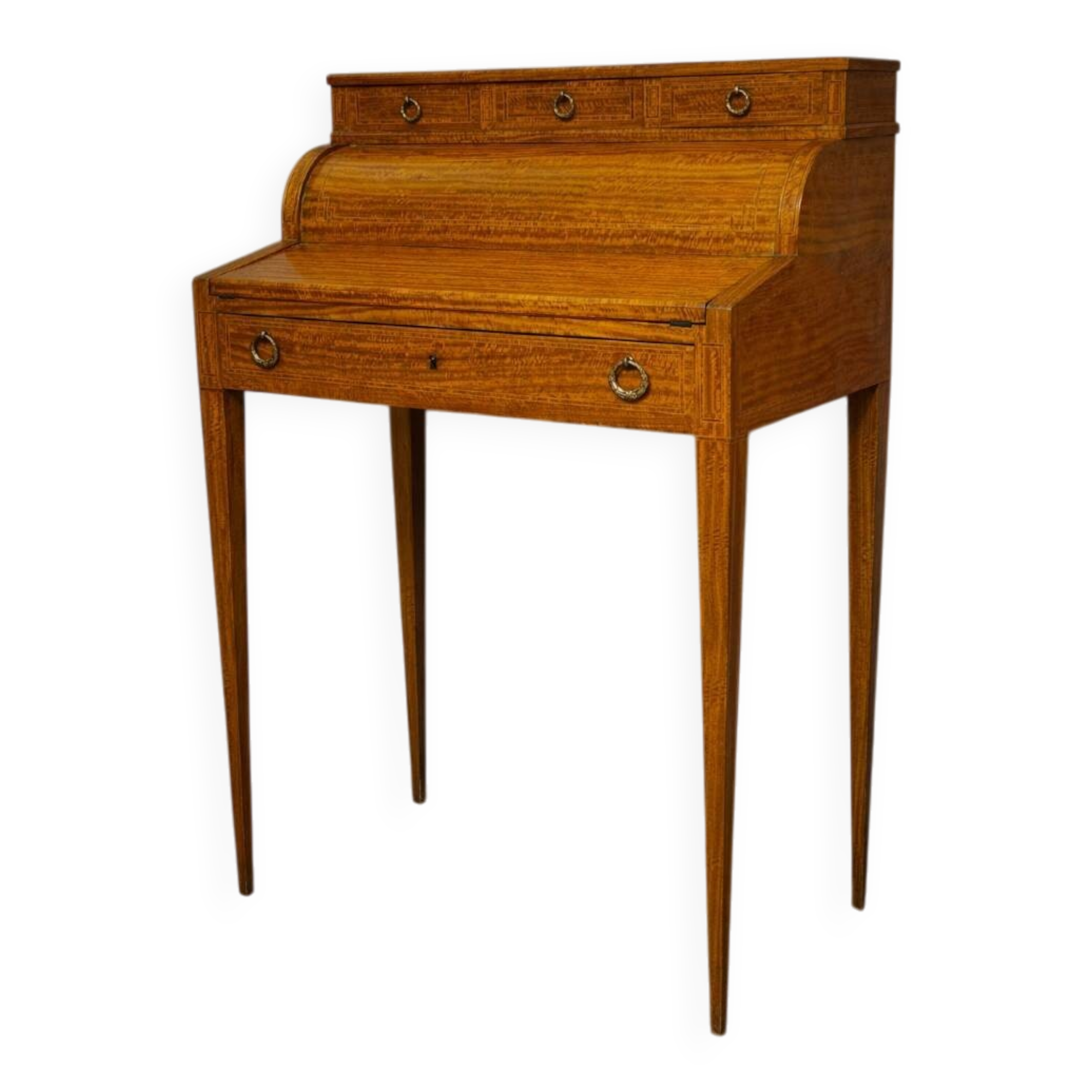 Cylinder desk / Drop-leaf desk – marquetry – Louis XVI style - 20th century