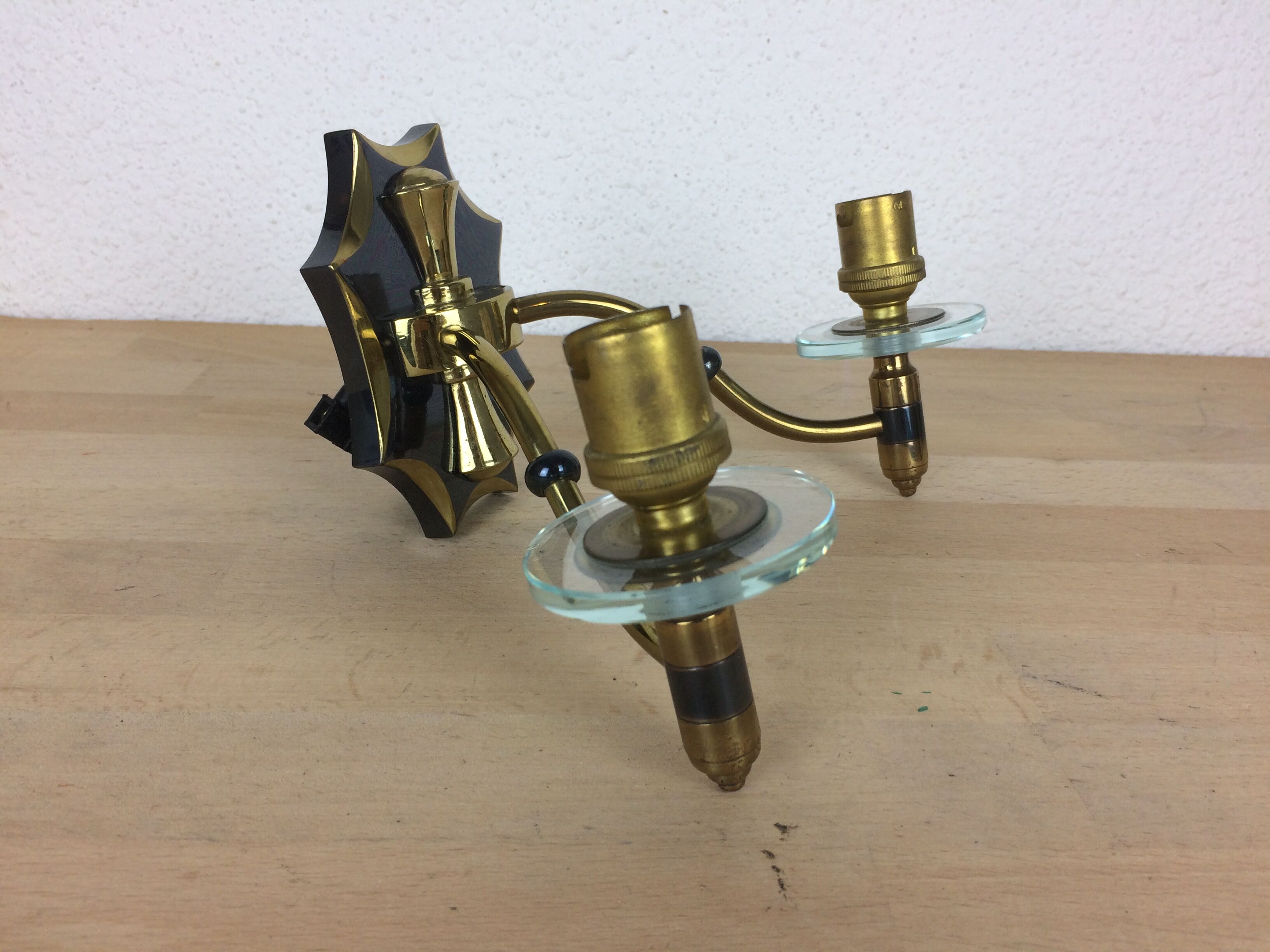 Applique double laiton verre années 50