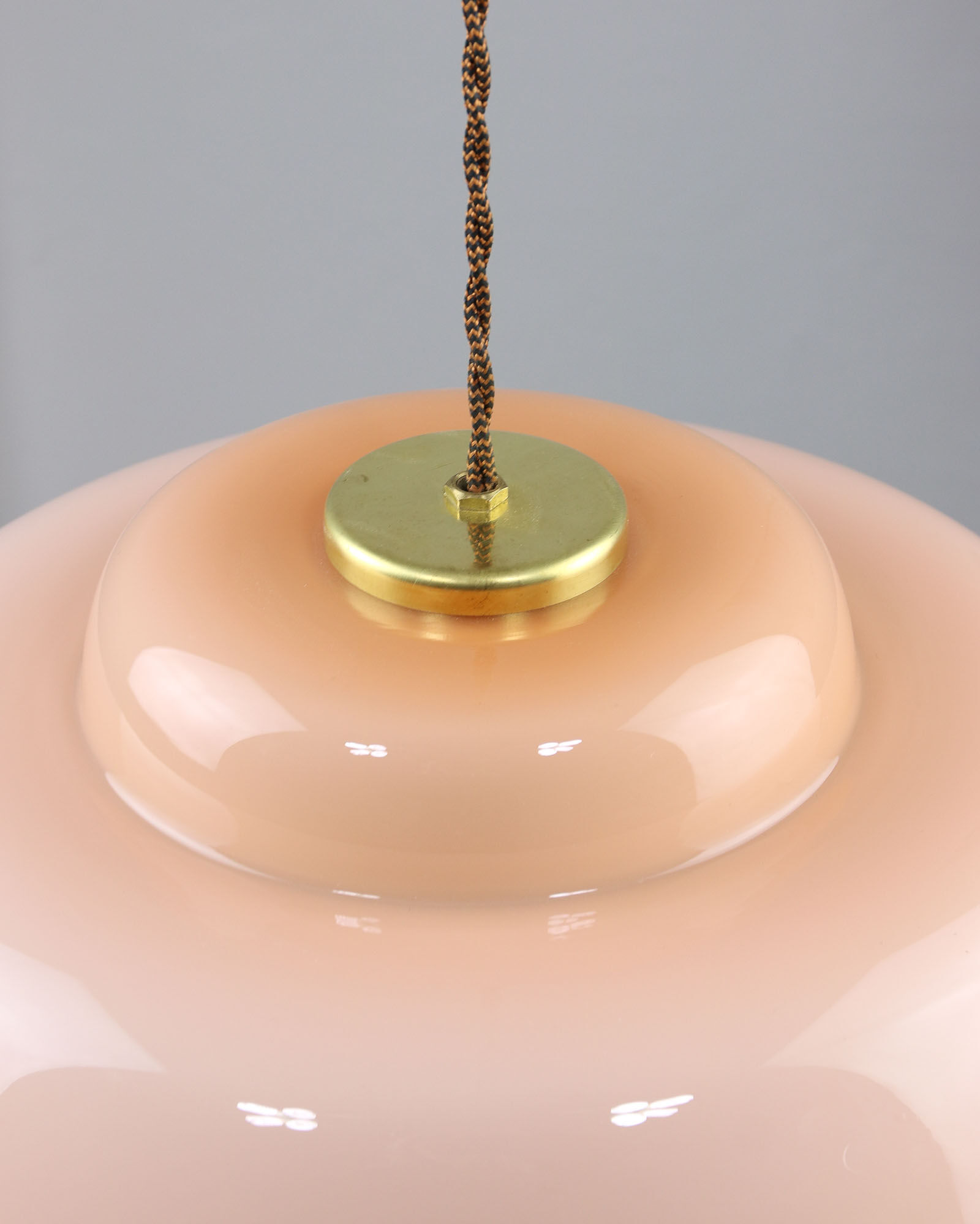 Mid-century Pink Glass & Brass Pendant Lamp