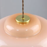Mid-century Pink Glass & Brass Pendant Lamp