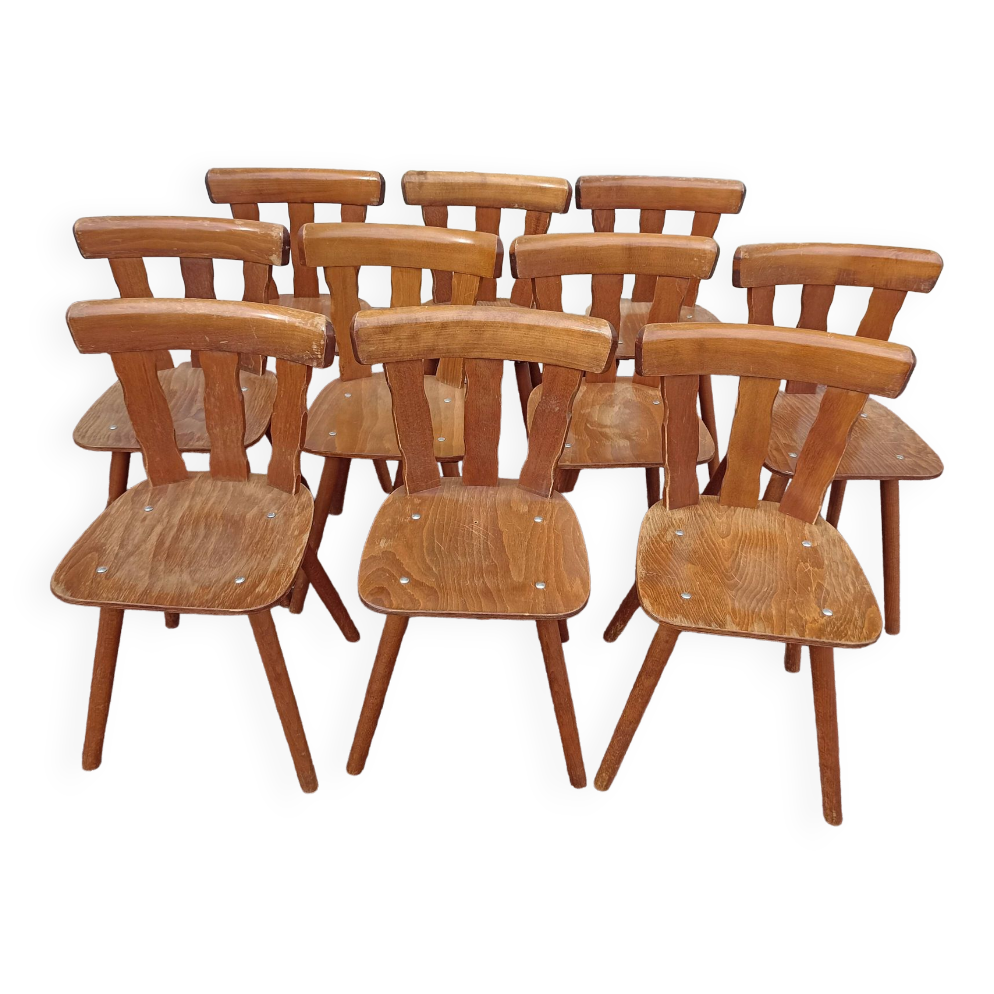 Lot de 10 chaises de bistrot café bar restaurant - bois - vintage