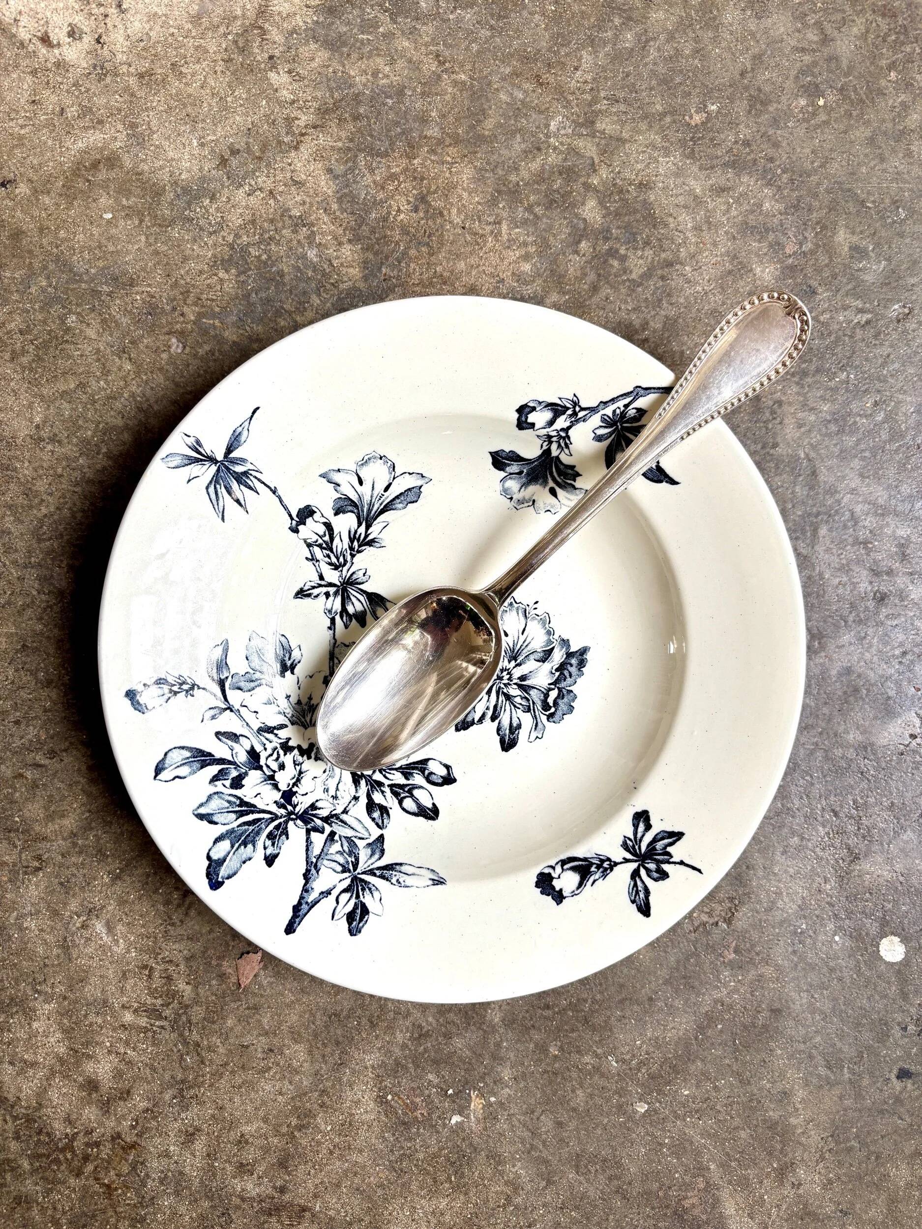 Shallow dish Lunéville in blue ironstone, service "Azalea"