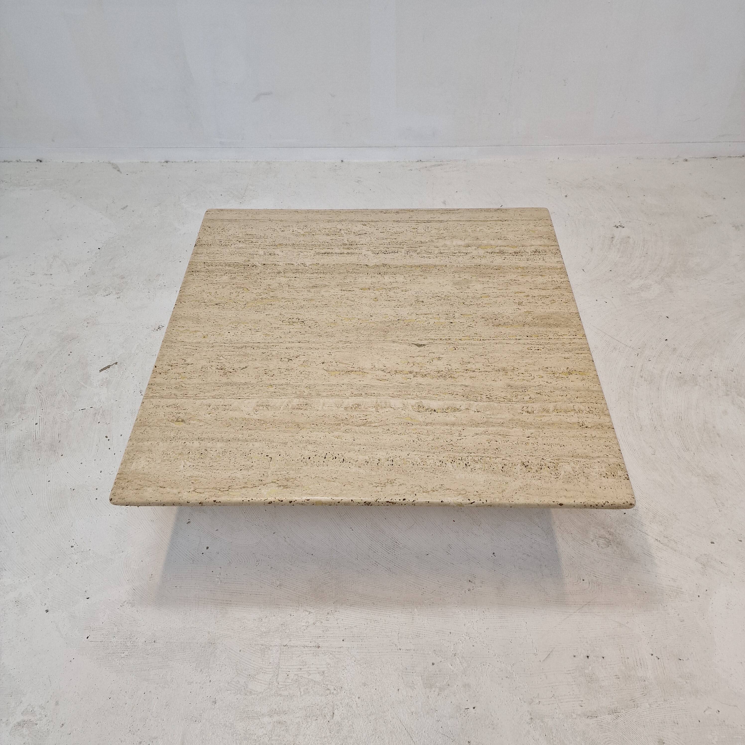 Italian Square Coffee Table in Travertine, 1980s