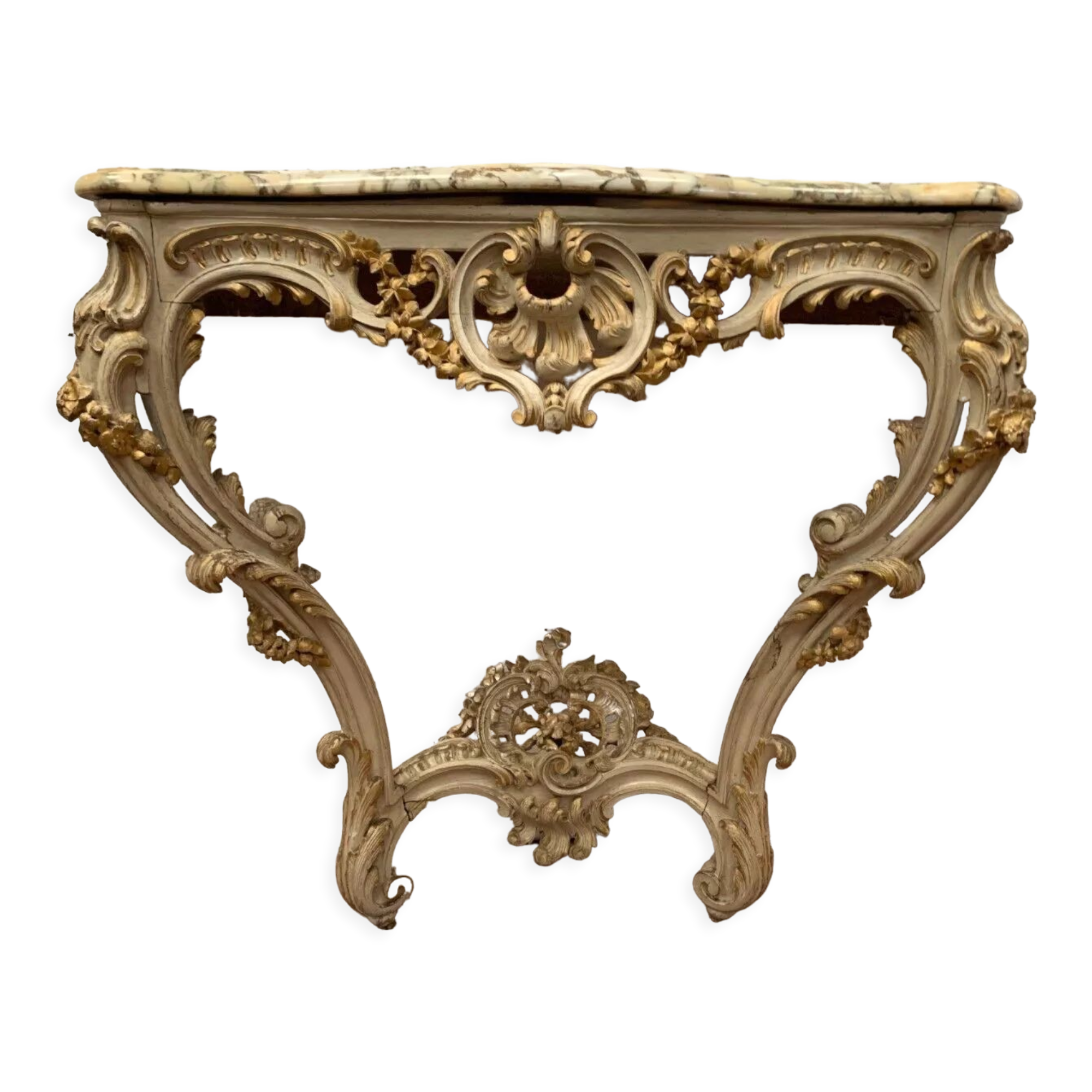 Carved console Louis XV style painted and gilded wood XX century
