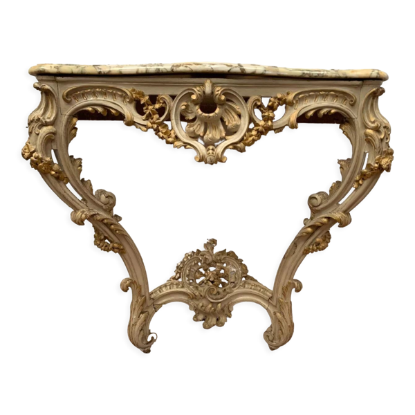 Console sculptée de style Louis XV en bois peint et doré XX siècle
