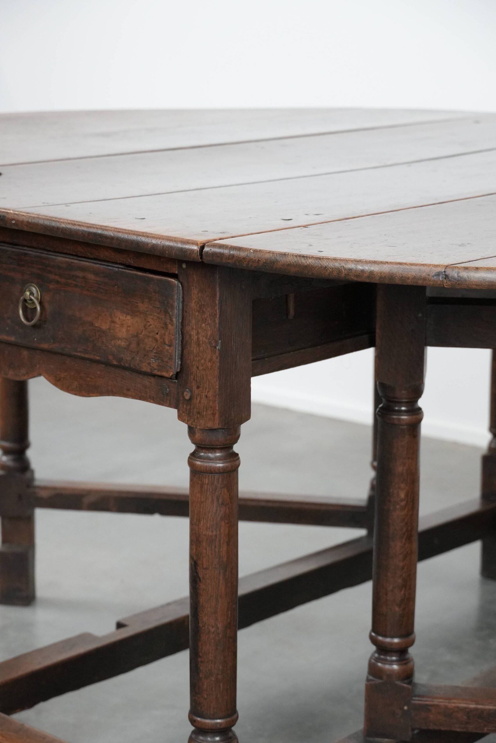 Antique English oak side/dining/gateleg table from the 18th century