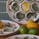 Set of 4 Belon earthenware oyster plates – 25 cm – yellow & green