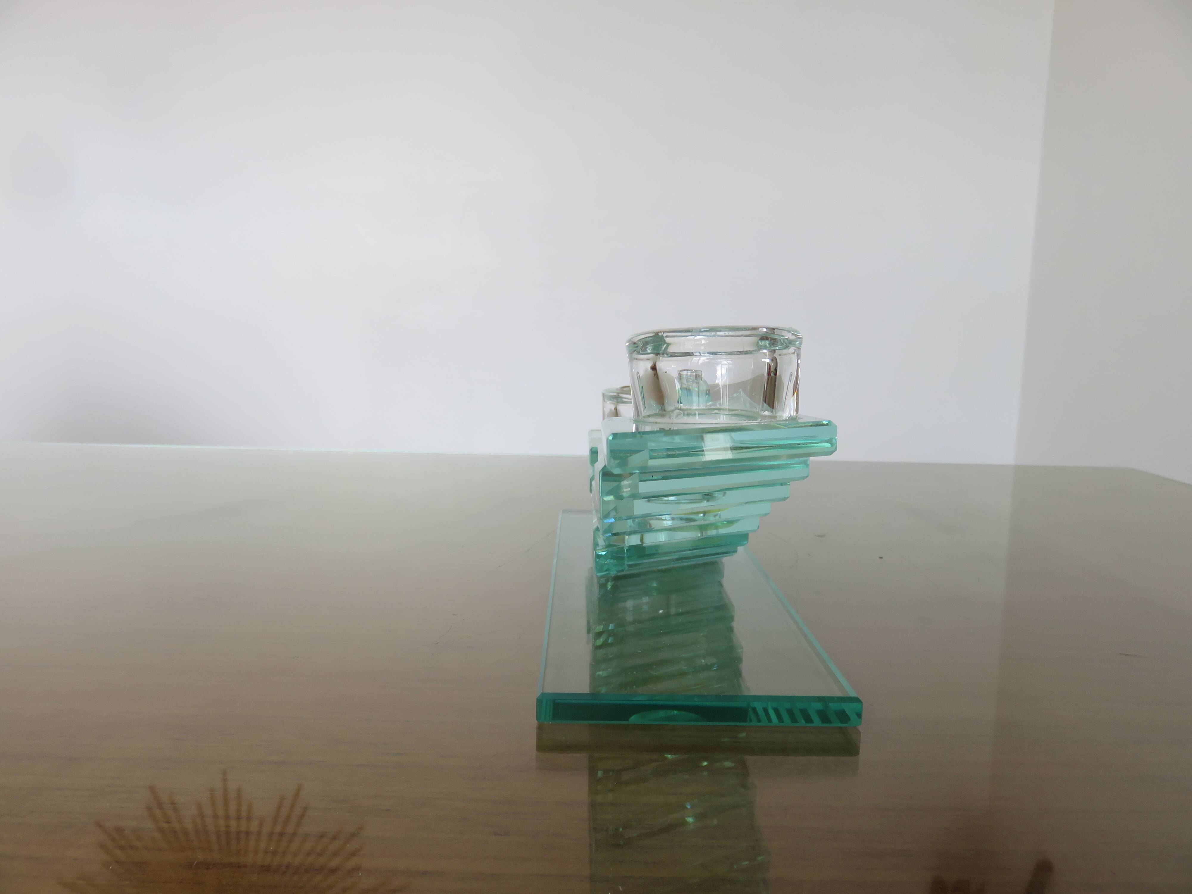 Designer candle holder in glass plates from the 80s