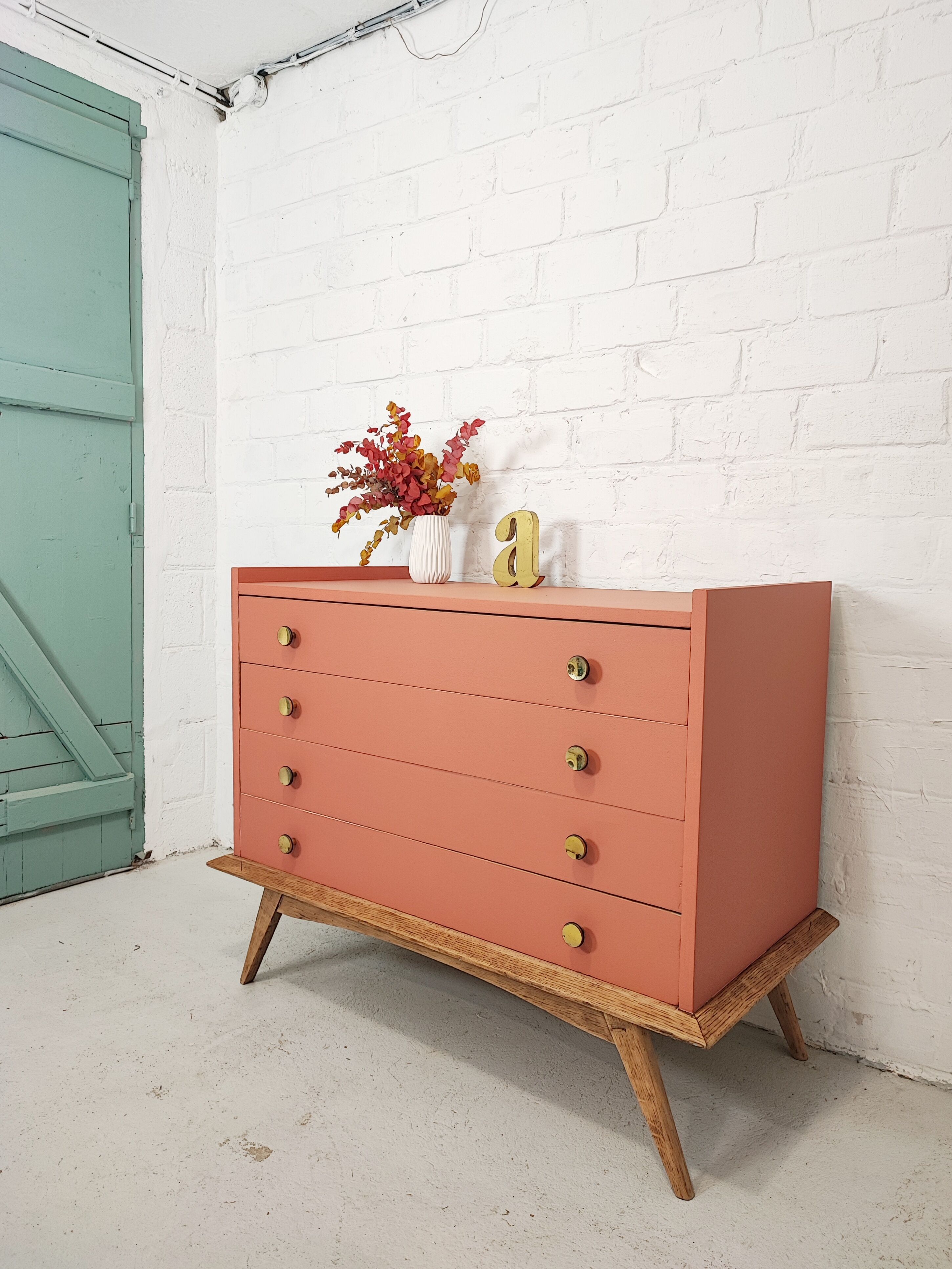 Vintage terracotta legs compass chest of drawers