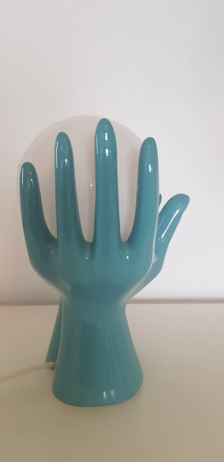 Ceramic and opaline lamp forming two hands, 1970s