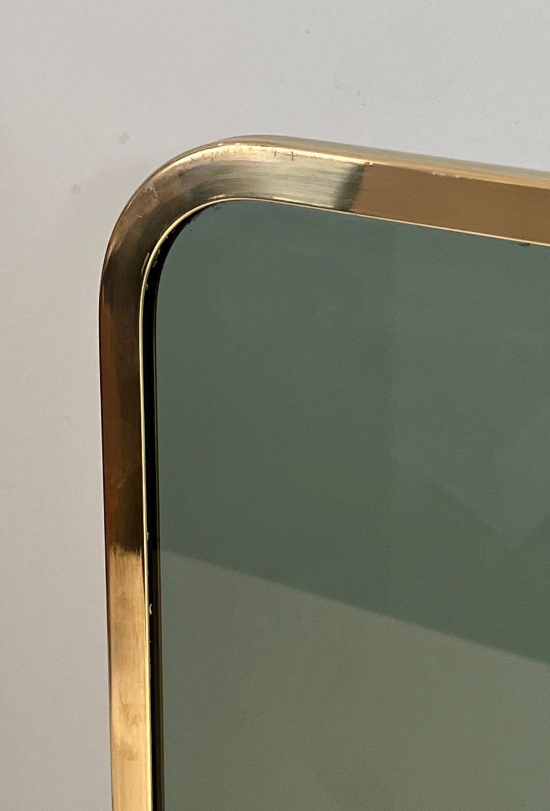 Single Panel Fire Screen in Tinted Green Glass with Brass Frame