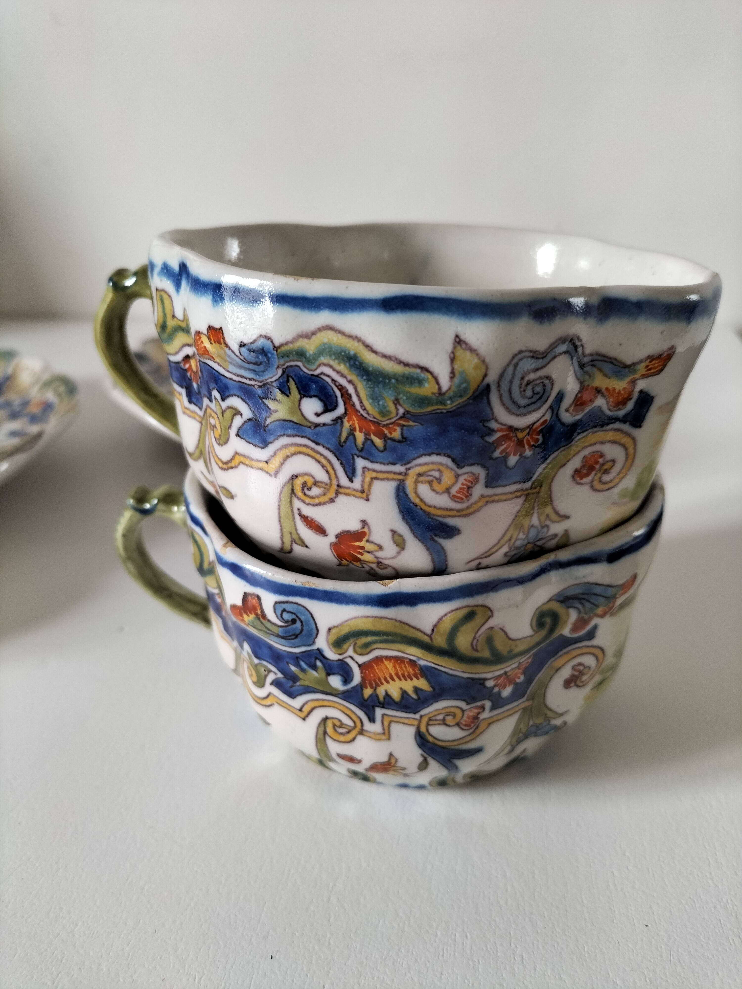 Breakfast set duo Desvres Fourmaintraux regionalist decoration