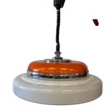Lampe suspendue vintage blanche et orange space age UFO / lustre