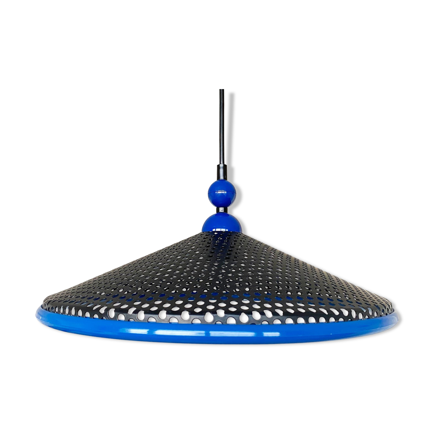 80s perforated metal hanging lamp - black & blue