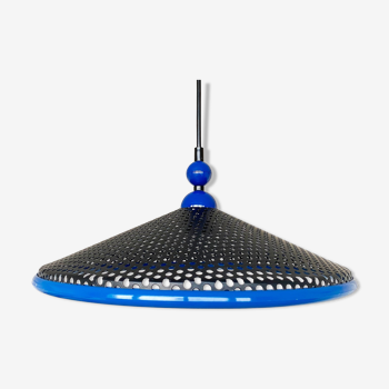 80s perforated metal hanging lamp - black & blue