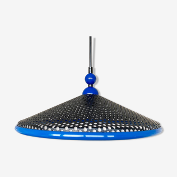 Lampe suspendue en métal perforé des années 80 - noir &bleu