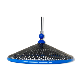 80s perforated metal hanging lamp - black & blue