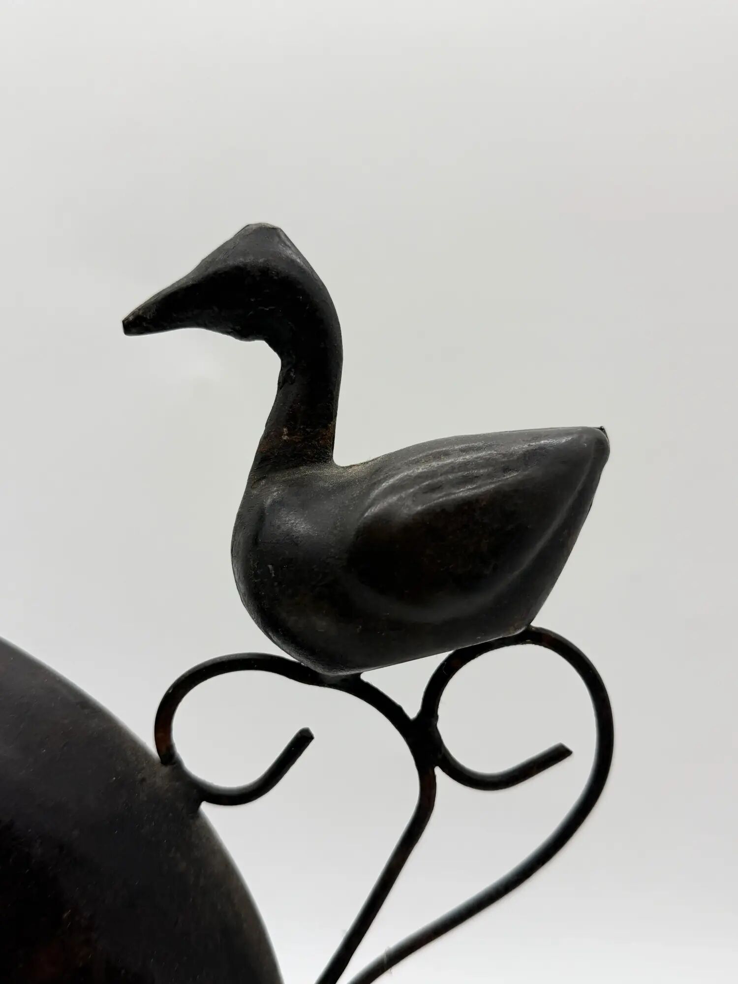 Vase with birds in forged metal, handcrafted, 1960s