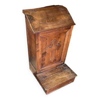 Old Prie-Dieu wooden cabinet with lectern and cross in relief