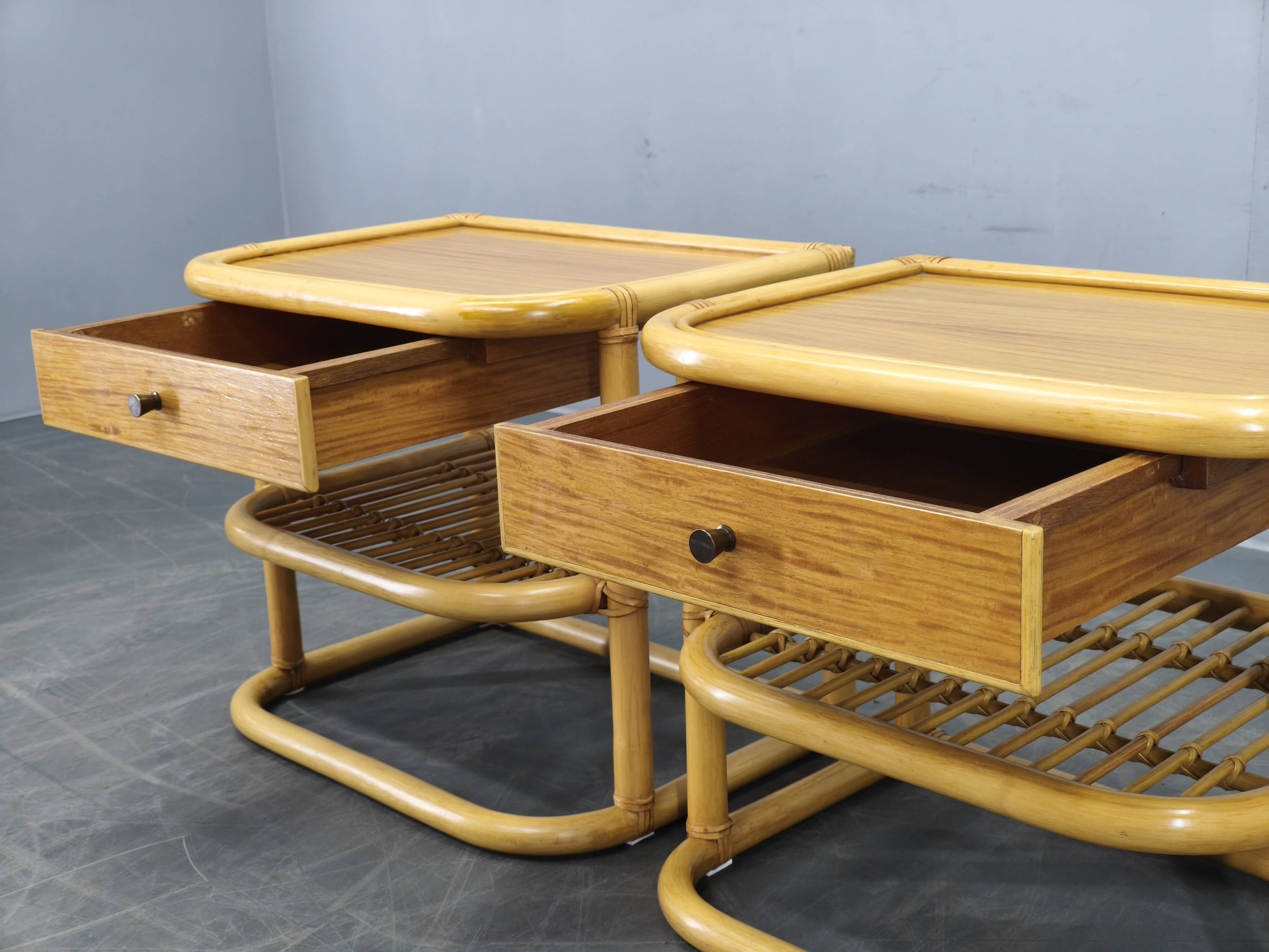 Pair of bamboo bedside tables by Kenneth Bergenblad for DUX, 1960s