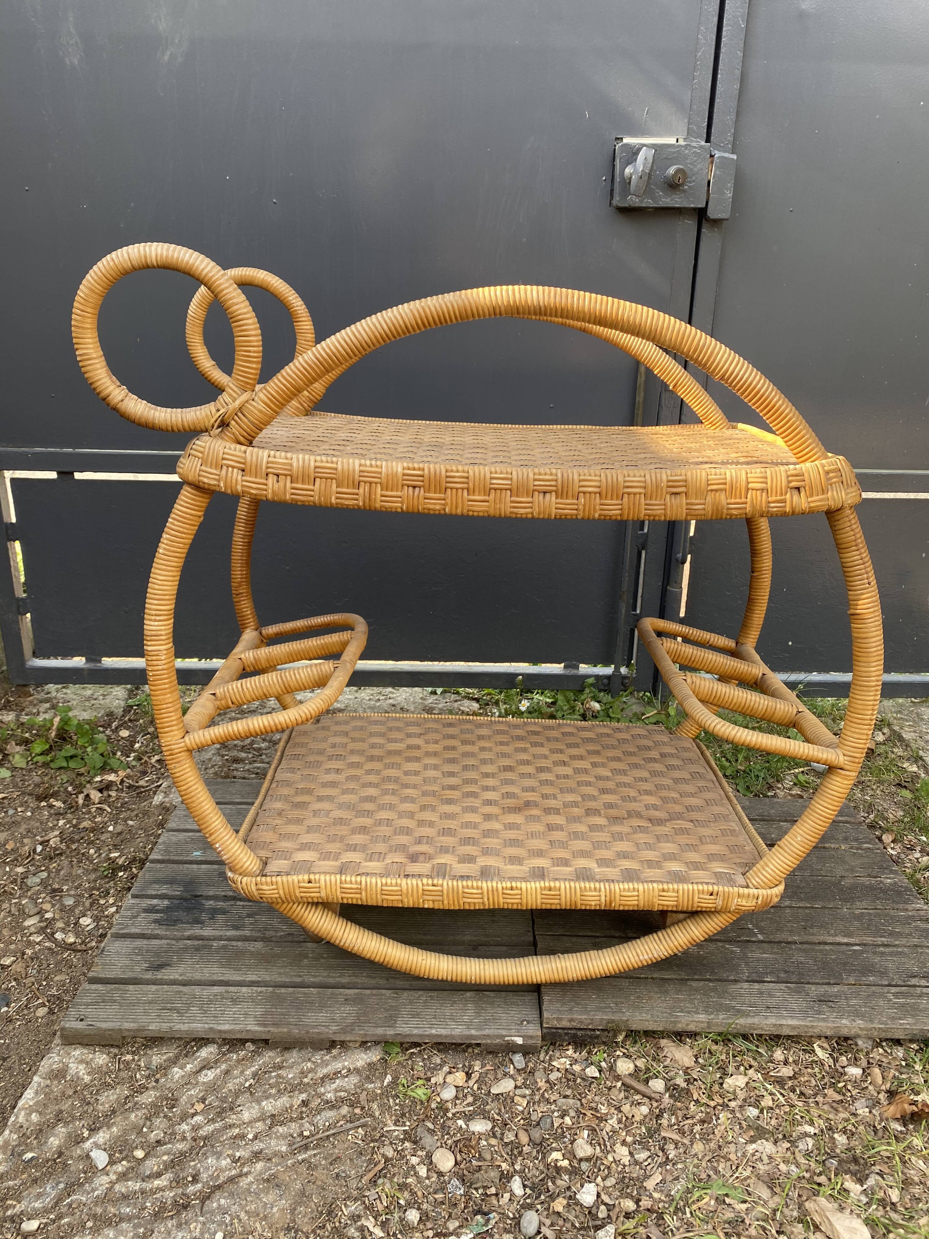 1960 Wicker Rolling Bar