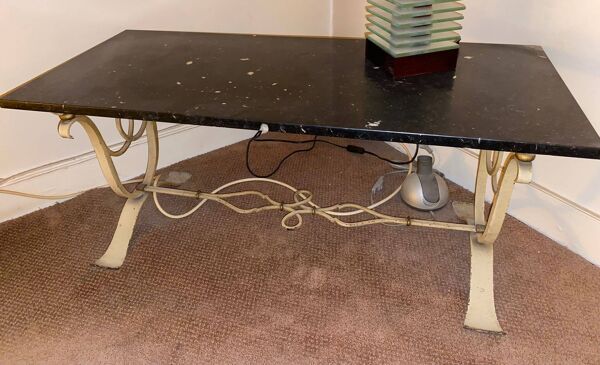 Table basse marbre & fer forgé 1940