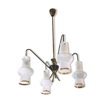 Scandinavian suspension chandelier, 4 burners, vintage, 60s