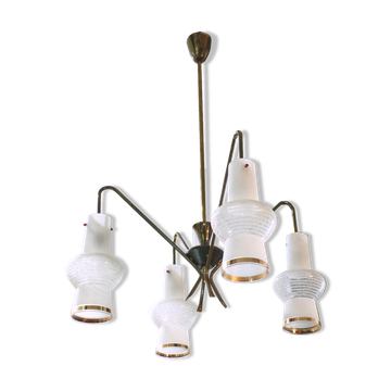Scandinavian suspension chandelier, 4 burners, vintage, 60s