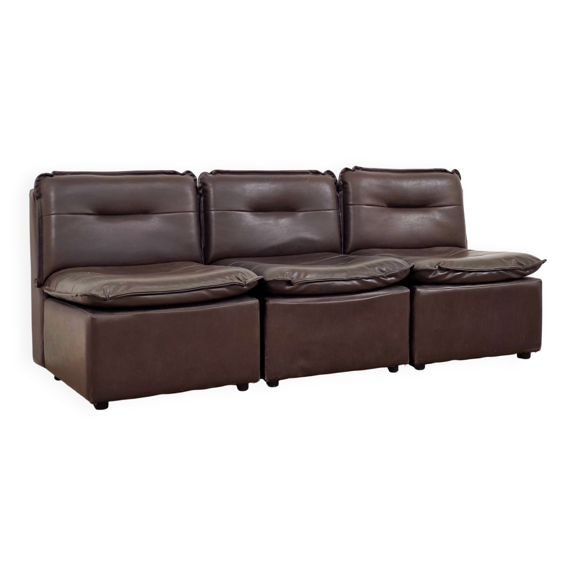 Ensemble modulable de 3 chauffeuses brun des années 1970