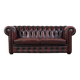 2.5-seater Chesterfield sofa in dark red flamed cowhide leather
