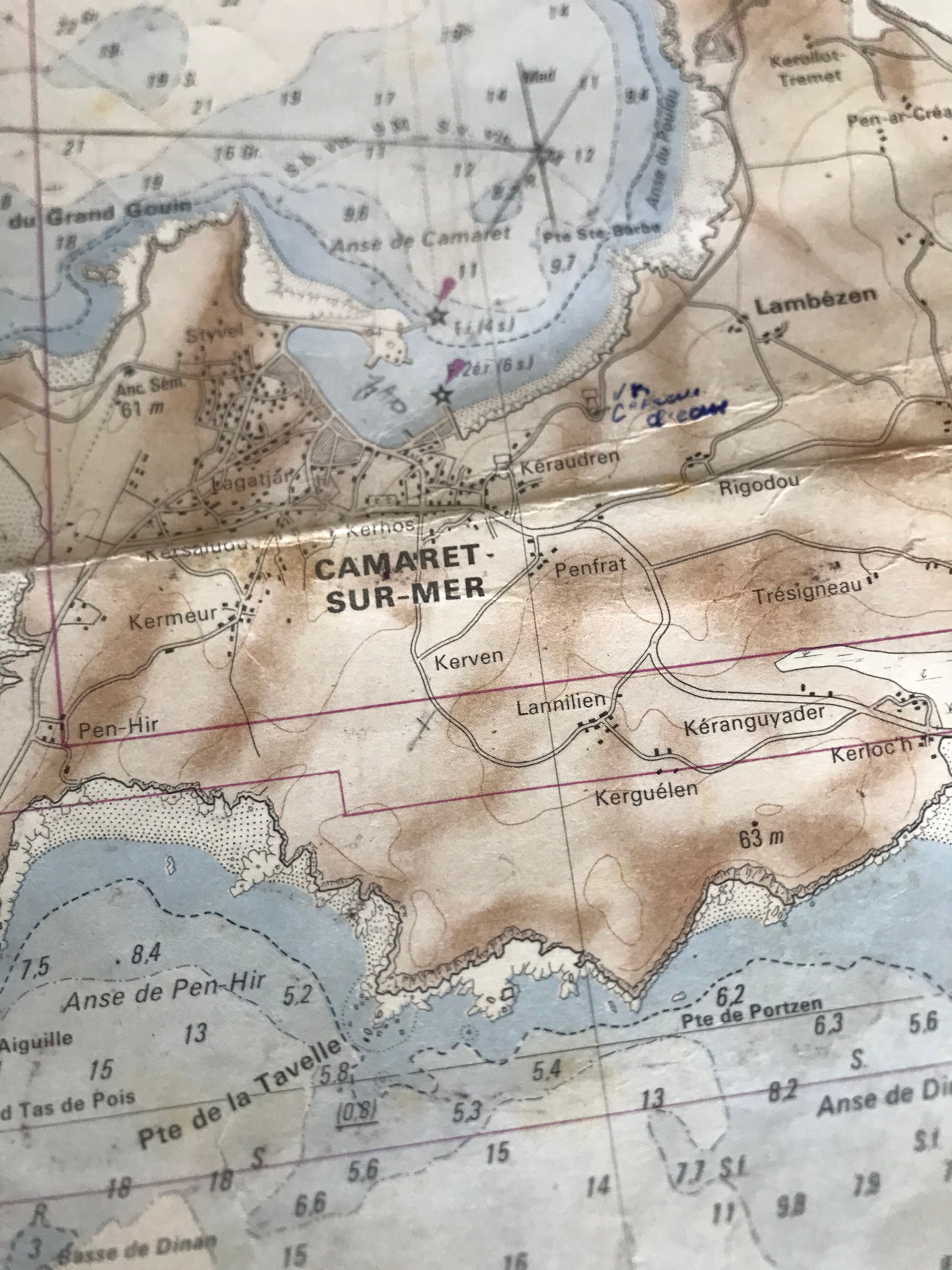 Old nautical charts on the breton coast