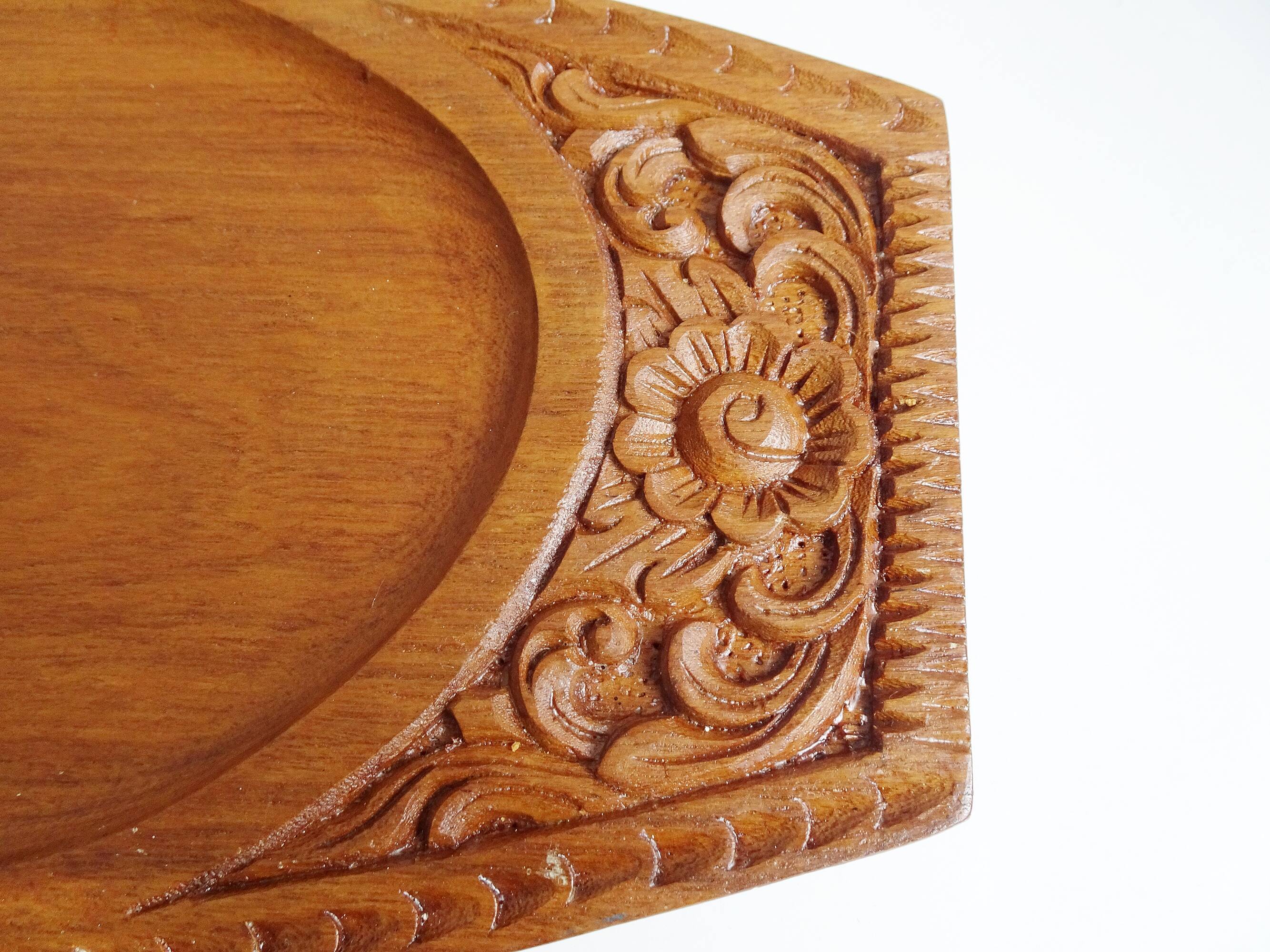 Teak tray hand-carved