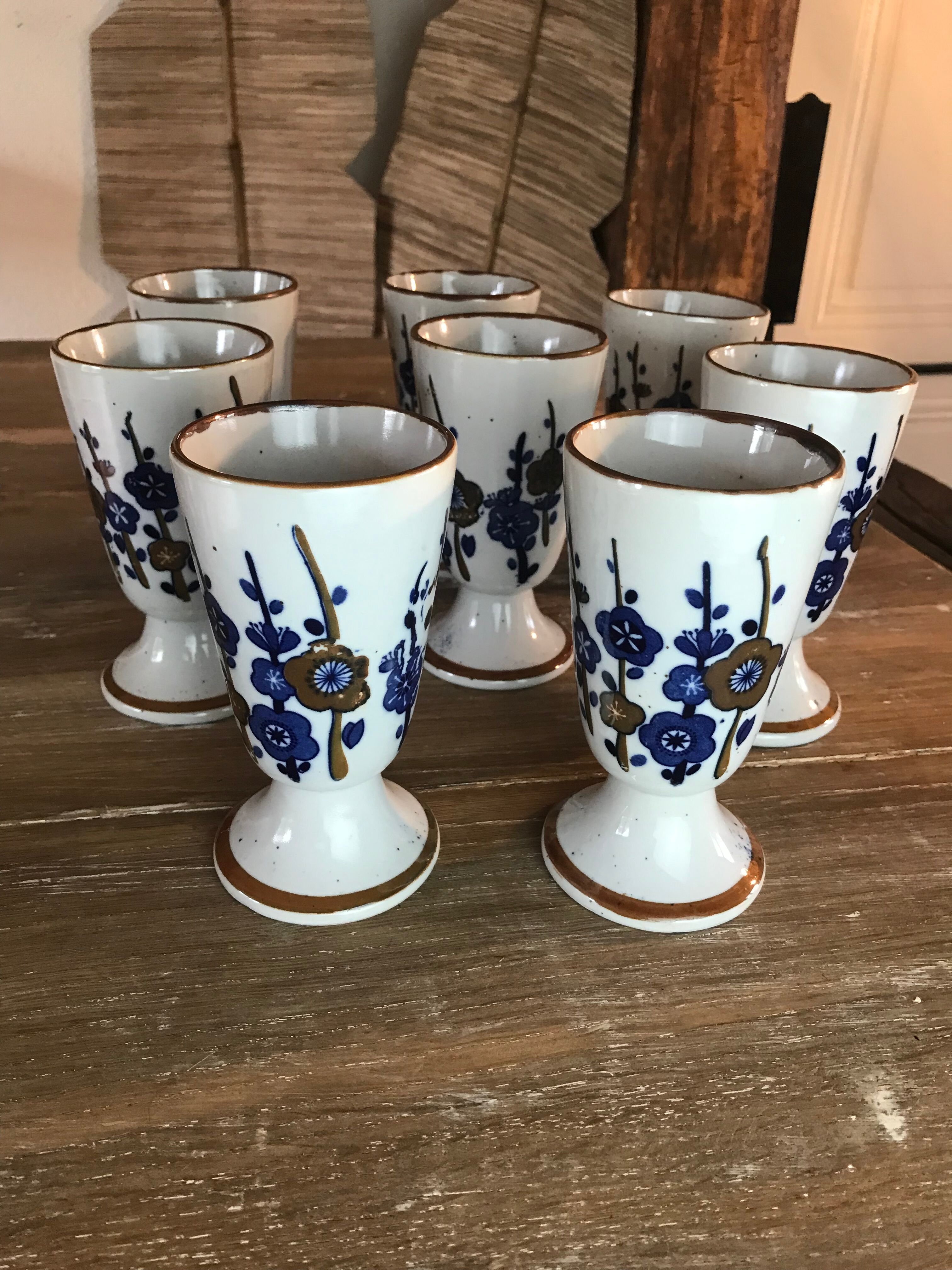 8 mazagrans in glazed stoneware 70s