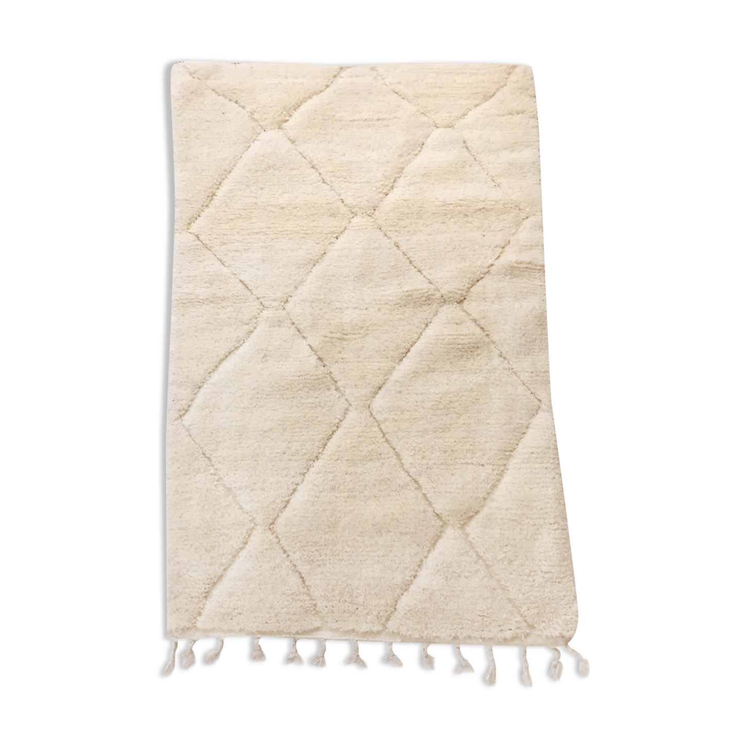 Moroccan Berber carpet blessed ouarain ecru plain with engraved diamonds 167x105cm