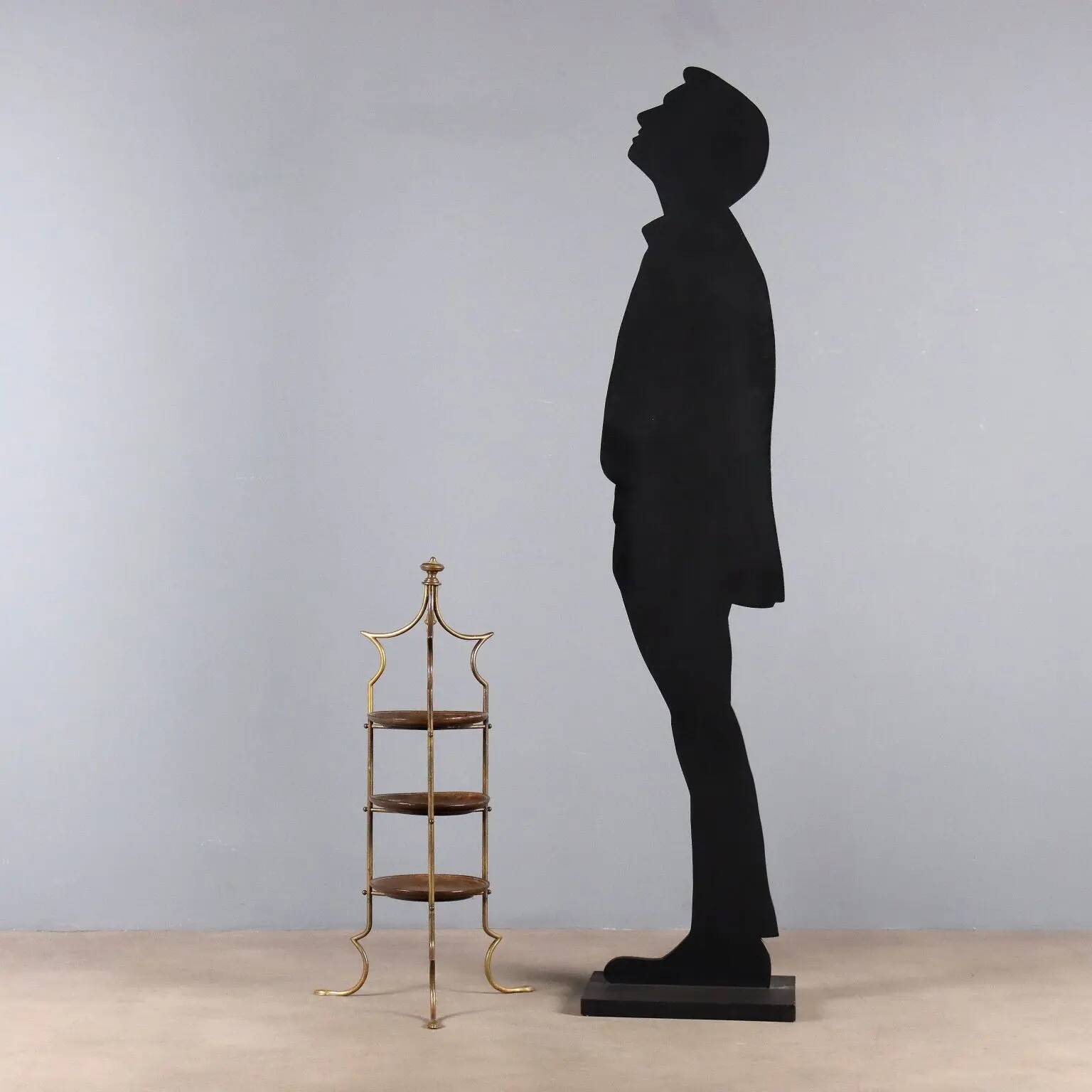 Small vintage shelf in brass and wood, design, Italy, 1950s
