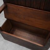 Rustic solid oak carved bench with storage compartment, France 19th century