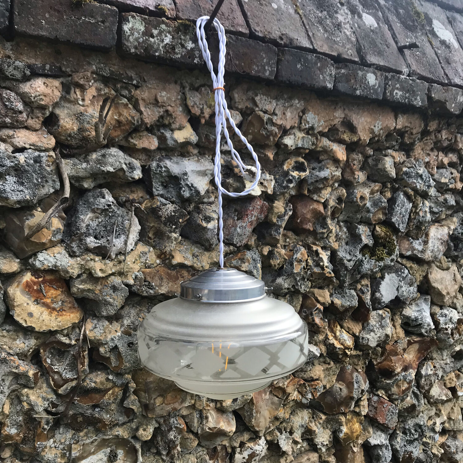 Vintage sandblasted glass pendant lamp