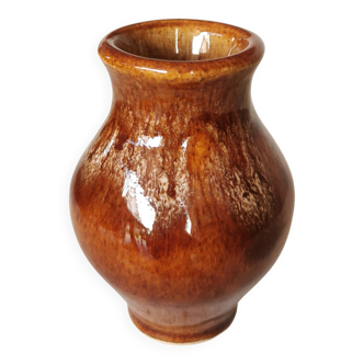 Vase vintage en céramique brune aux formes arrondies, Yougoslavie, style bohème des années 1970