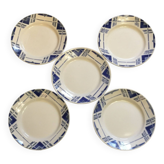 5 soup plates - Saint-AMAND CERANOR earthenware Basque model - vintage.art deco