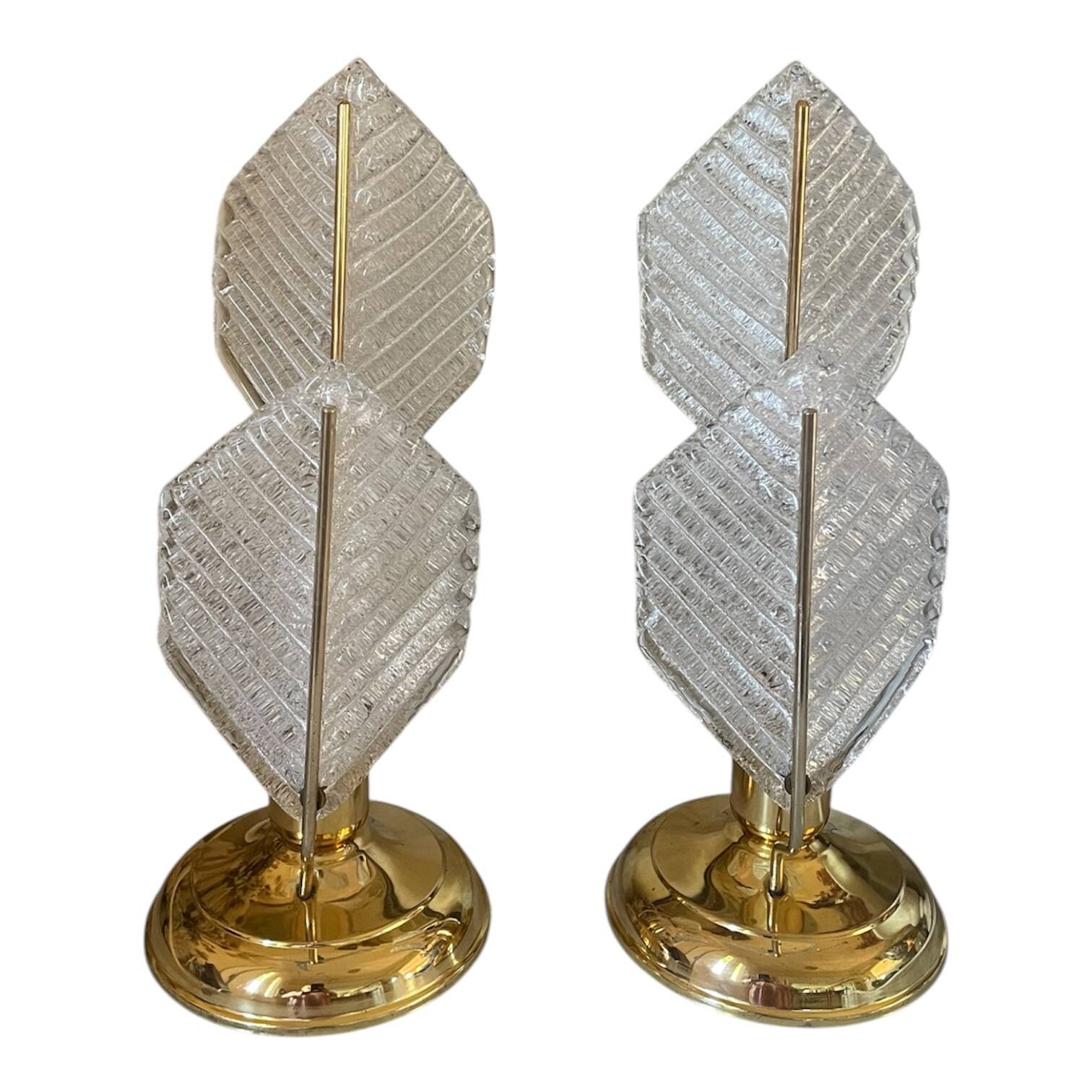 Paire de lampes métal doré et verre texturé, Mirasluz, 70’s