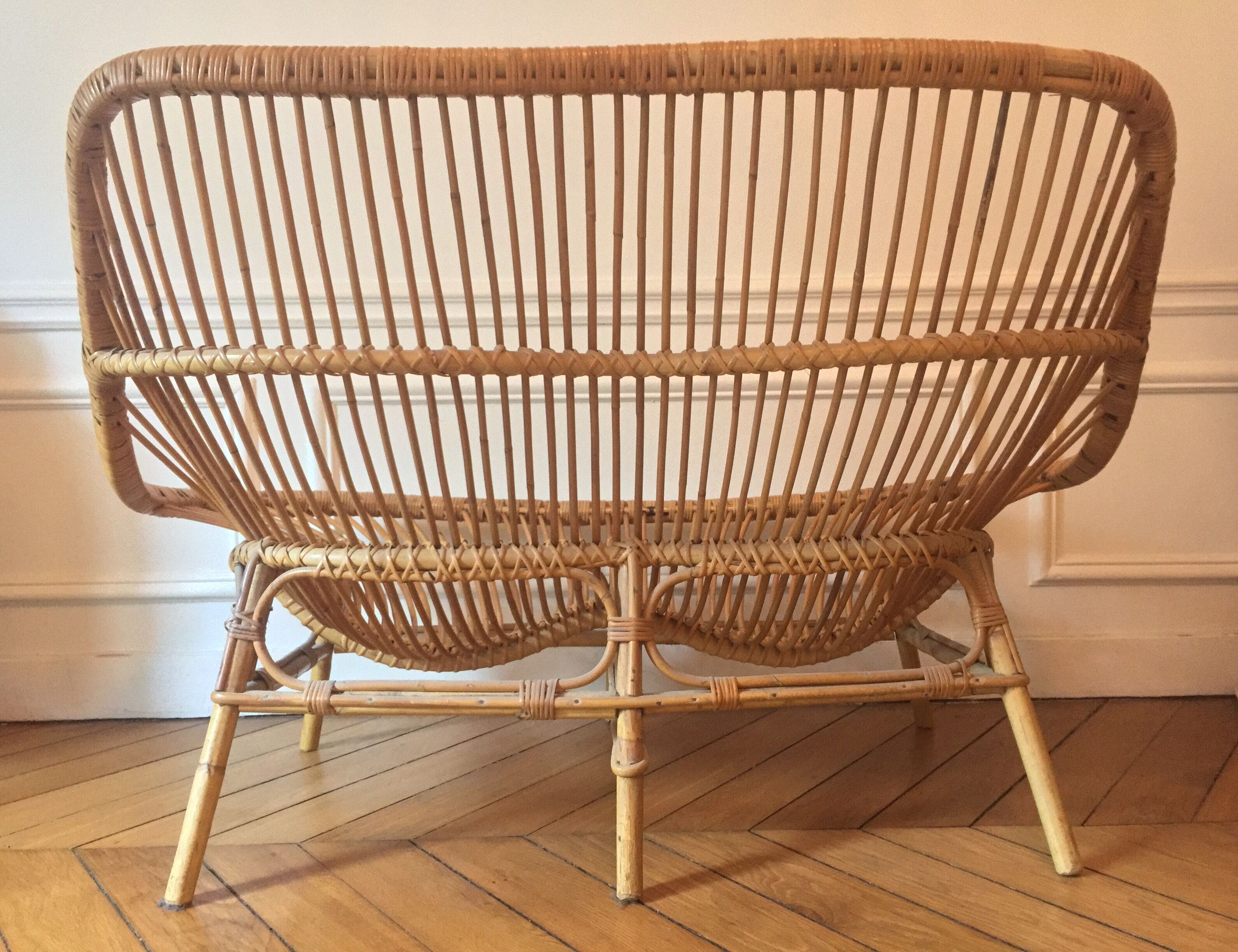 60s-70s wicker bench