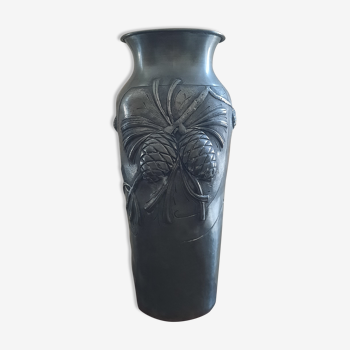 Tin vase with pine cones, F. Cortesi, early twentieth century