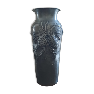 Tin vase with pine cones, F. Cortesi, early twentieth century
