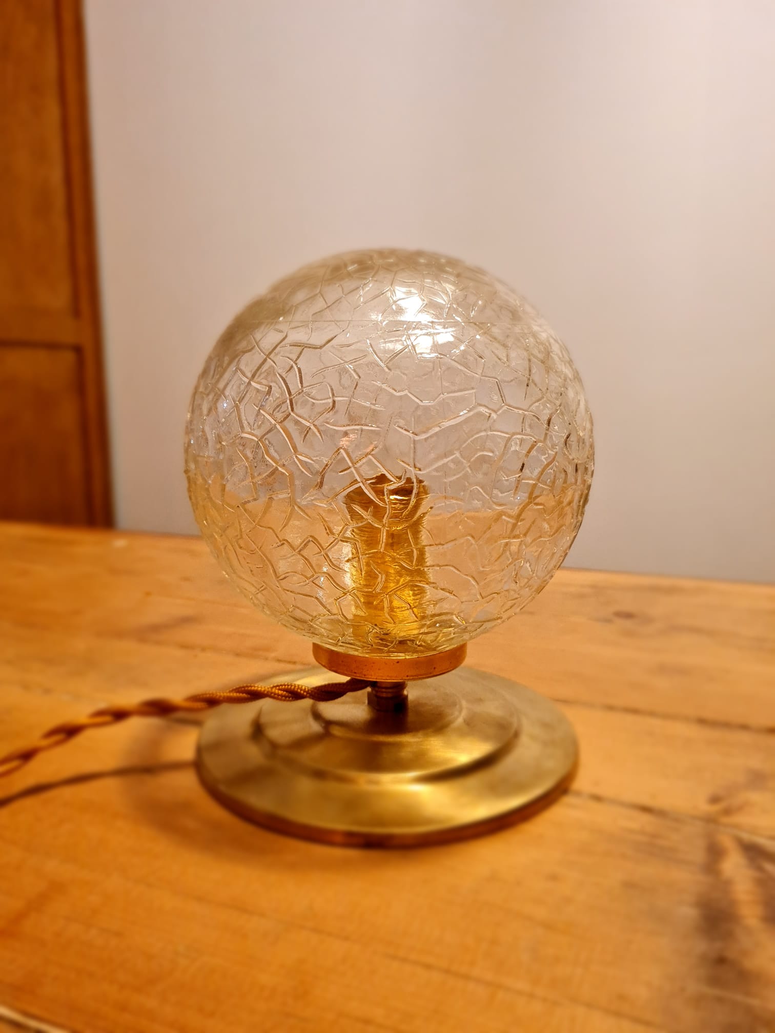 Vintage globe table lamp in molded glass