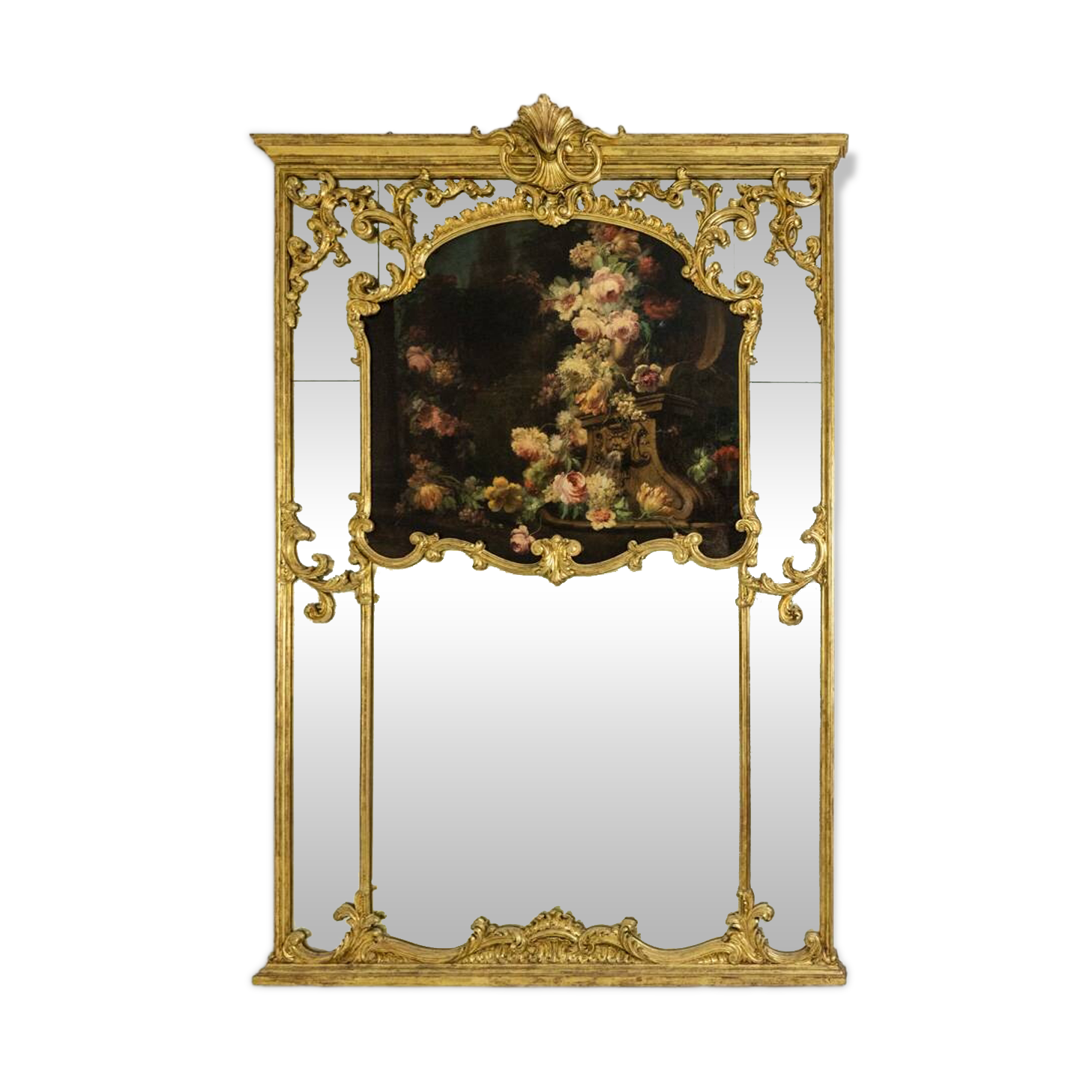 Large trumeau, or glazing bead mirror, Louis XV style. 1950s.