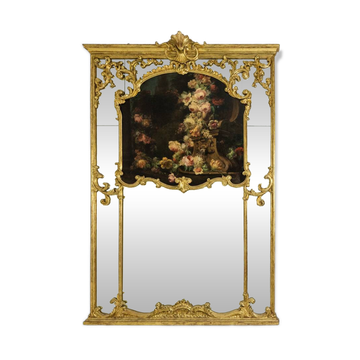 Large trumeau, or glazing bead mirror, Louis XV style. 1950s.