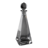 Vintage Murano glass decanter from the 1980s, transparent crystal pyramid with a spherical stopper, Linea 7.