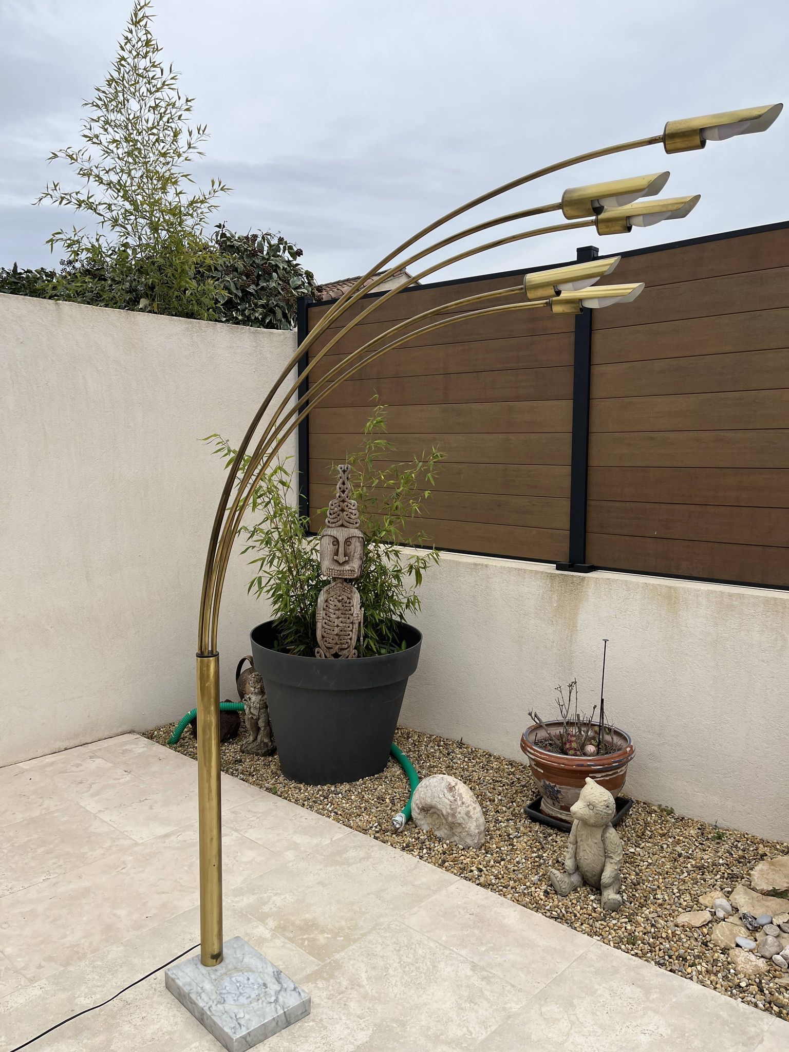 lampadaire 5 feux doré design des années 70