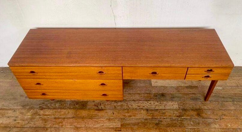 Enfilade teak tv cabinet chest of drawers 6 drawers year 1960 - width 154 cm