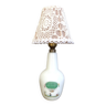 Painted opaline lamp, fabric cable, macramé lampshade